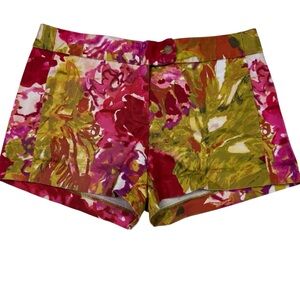 J. Crew High Waist Floral Shorts - Green and Red